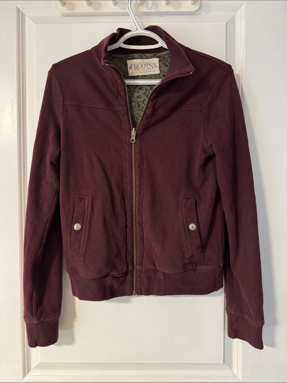 Vintage Roots Women's Burgundy Bomber Sweater Jacket